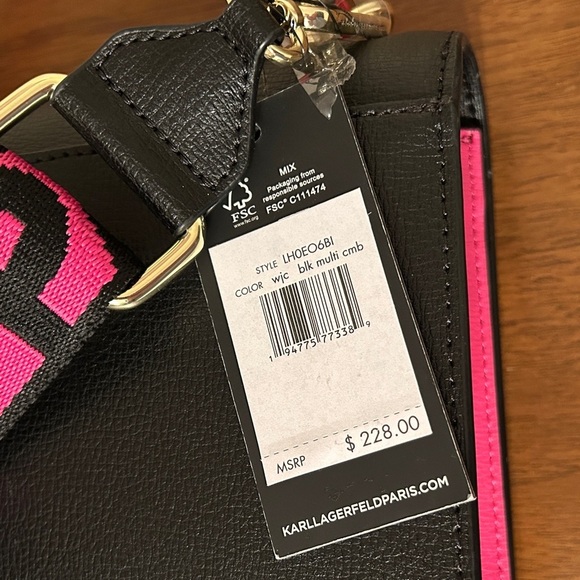 Karl Lagerfeld Black/Pink/Red Dot Simone Front Flap Crossbody Bag, NWT - Picture 6 of 7